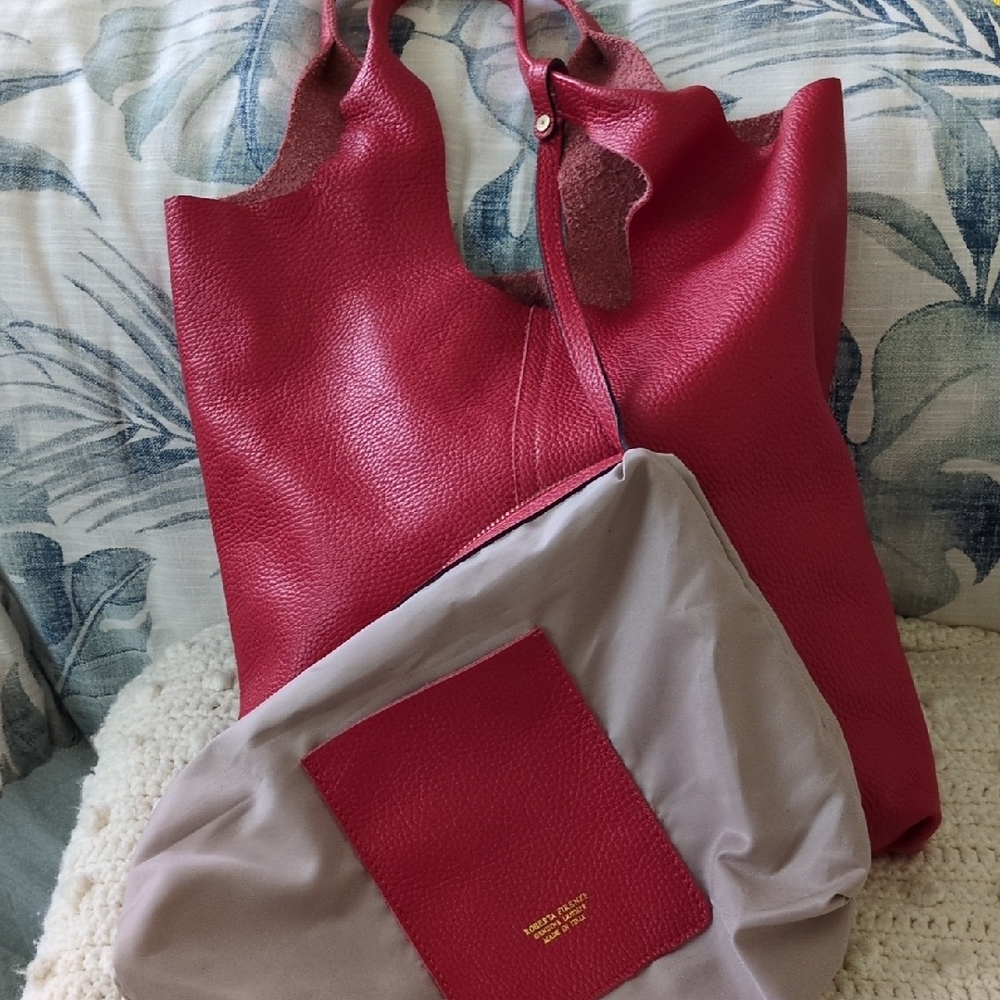 Vibrant Red Leather Tote with Textured Finish